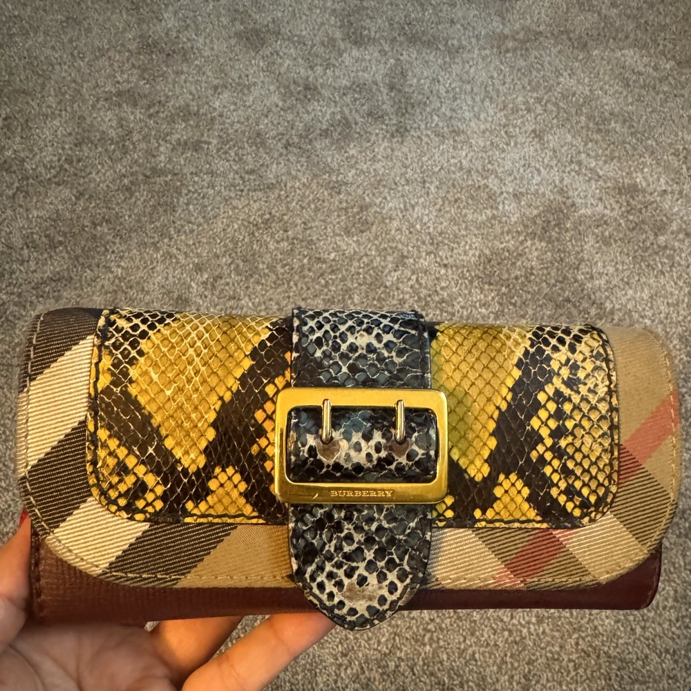 Burberry Multicolor Python and House Check Canvas Buckle Continental Wallet